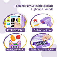 FS Pretend Play Cash Register purple drawer open for pretend money
