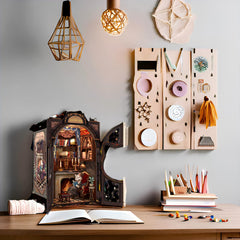 Fsolis Book Nook Count Cat's Study as bookshelf decor on a desk