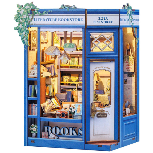Fsolis Book Nook Kit diorama scene, cozy bookstore vibe on display
