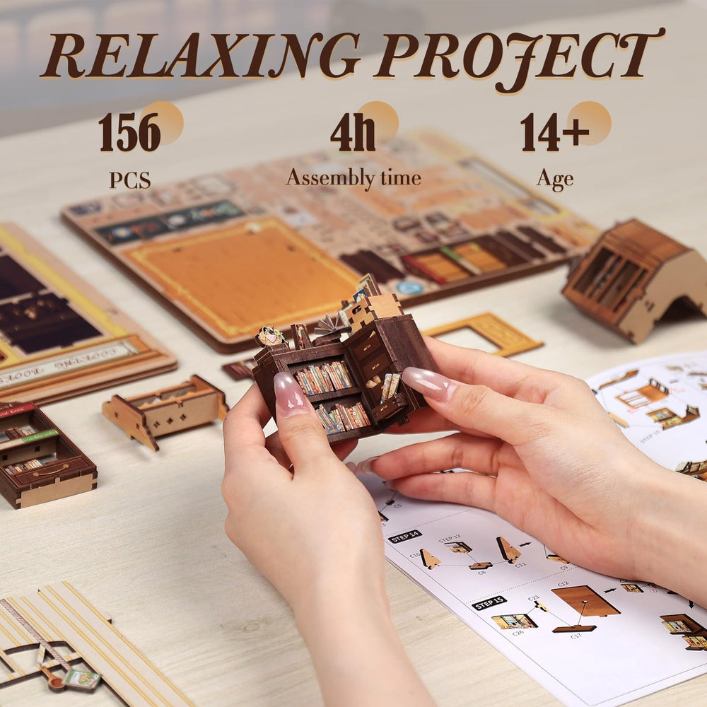 Fsolis Book Nook Kit features a tiny frog detail for charm.