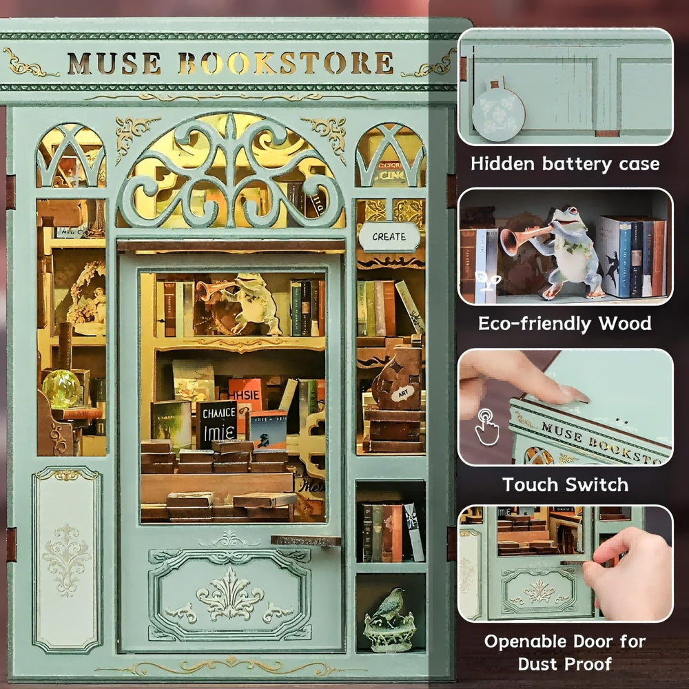 Miniature books and utensils included for authentic bookstore detail