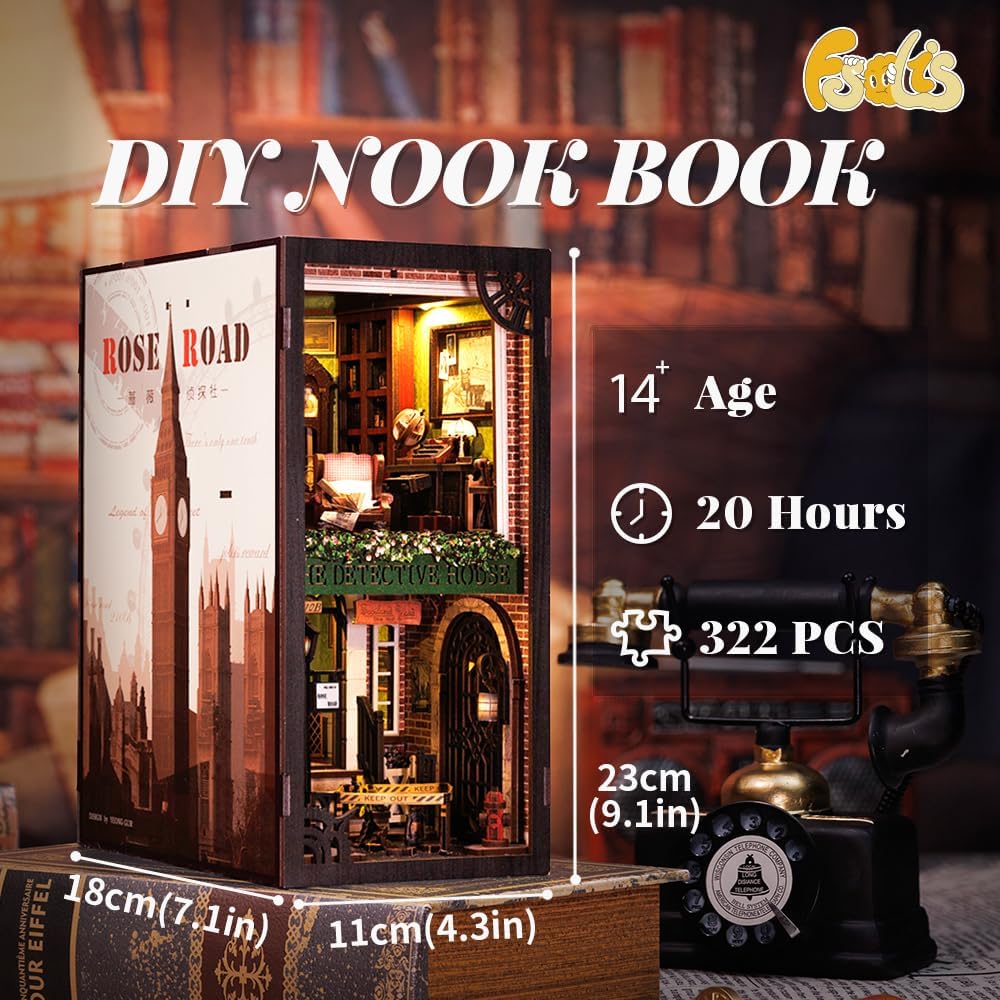 Fsolis Book Nook with sensor touch LED lights for warm ambiance.