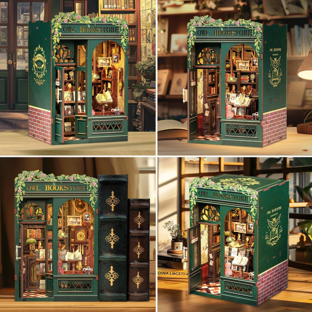 Fsolis Book Nook Kit step-by-step color guide aids setup.
