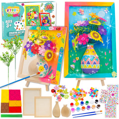 FTBox Crafts 3D felt flowers vase – a colorful kids' art keepsake.