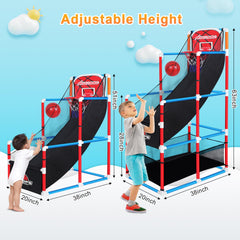 Fuilee arcade with recovery chute keeps balls within reach during play