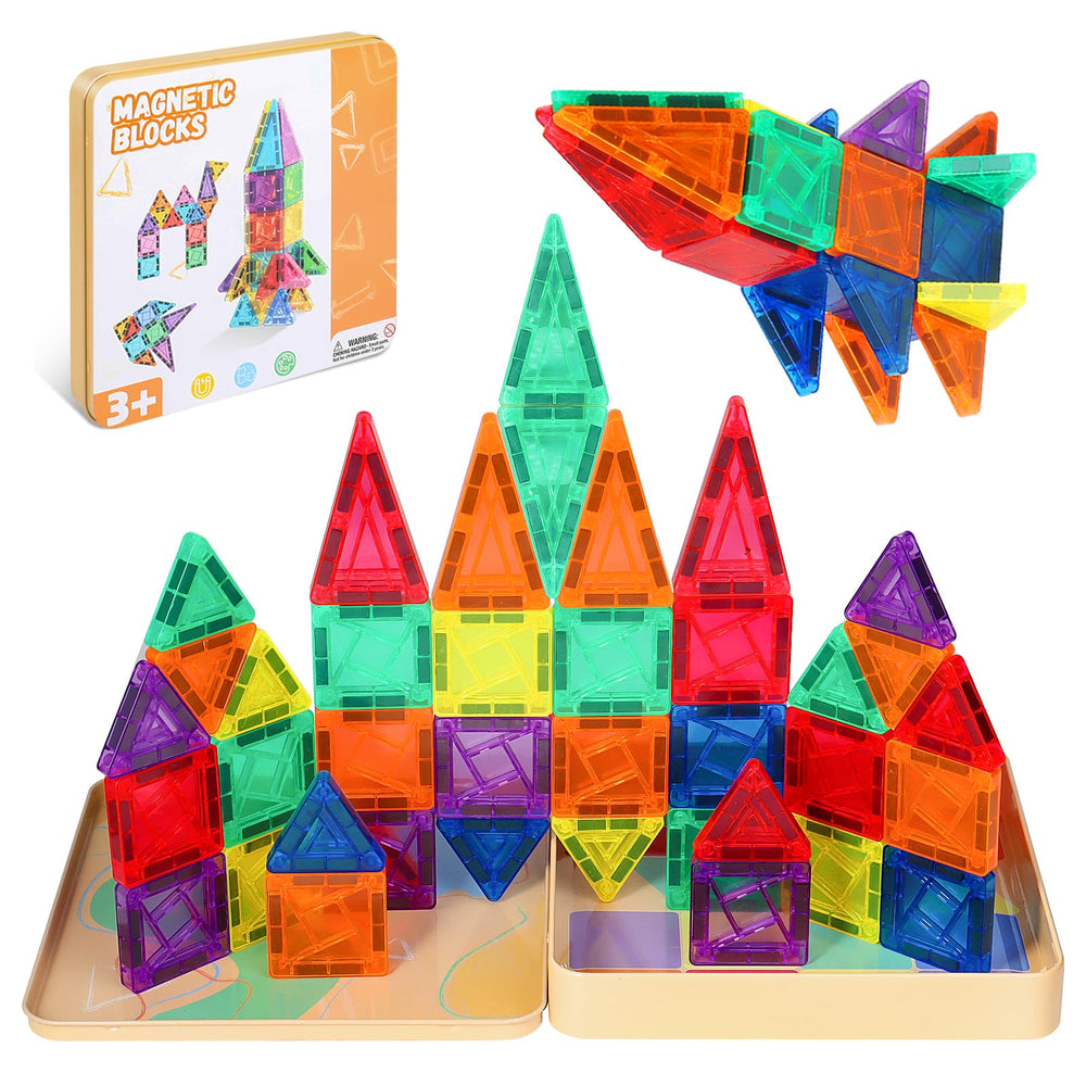 Fuliuyu 60-piece mini magnetic tiles in a travel box for portable creative building.