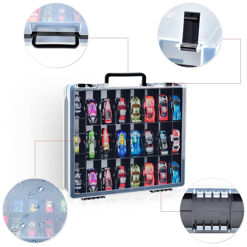 FULLCASE transparent view lid lets you spot mini toys at a glance.