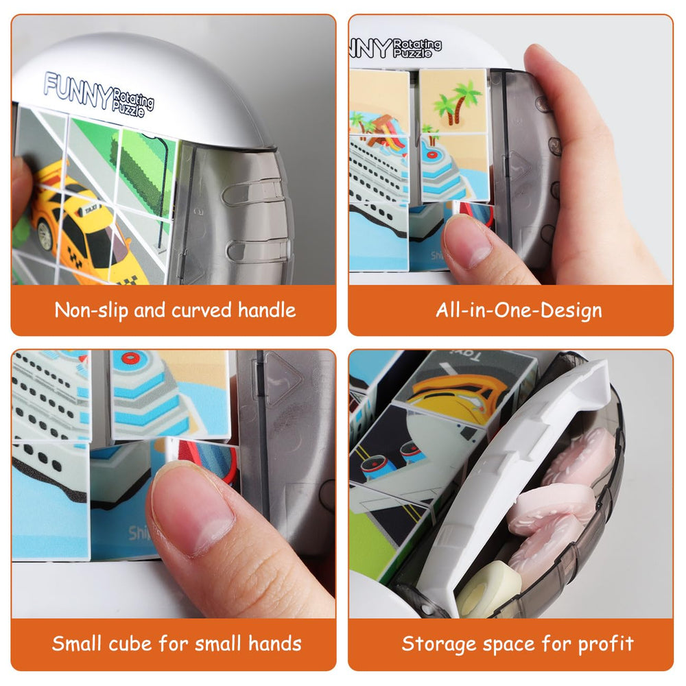 Fullware rotating puzzle rotation-closeup shows 9 cubes for fine motor practice