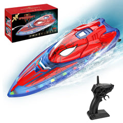 Fullware Spider Hero RC Boat rechargeable batteries accessible in compartment.