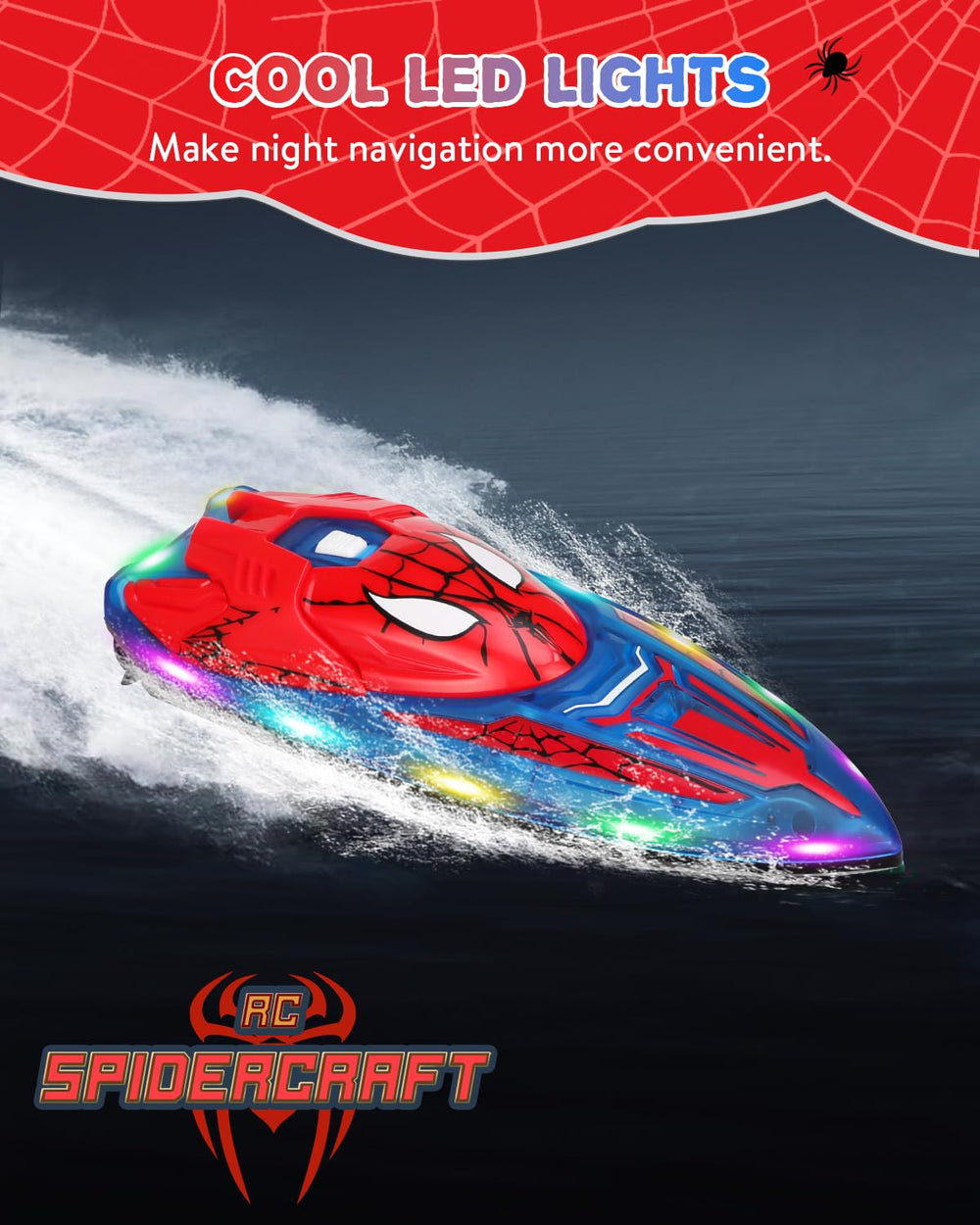Fullware Spider Hero RC Boat side view showing compact profile for pool fun.
