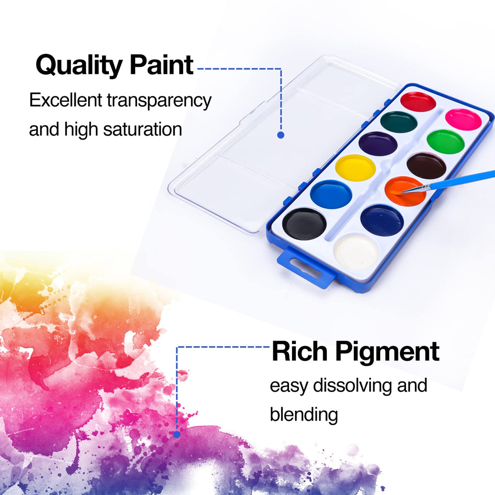 FUMILE 12 vivid colors watercolors blend to form bright, kid-friendly artwork.