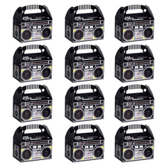 Fumwase 12-pieces boombox favor boxes on party table for candies and gifts