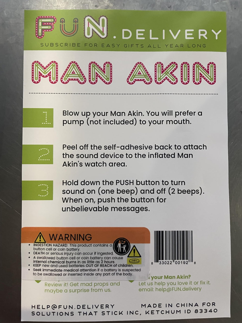 FUN Delivery Man Akin ideal for events like divorce parties and gag photos.
