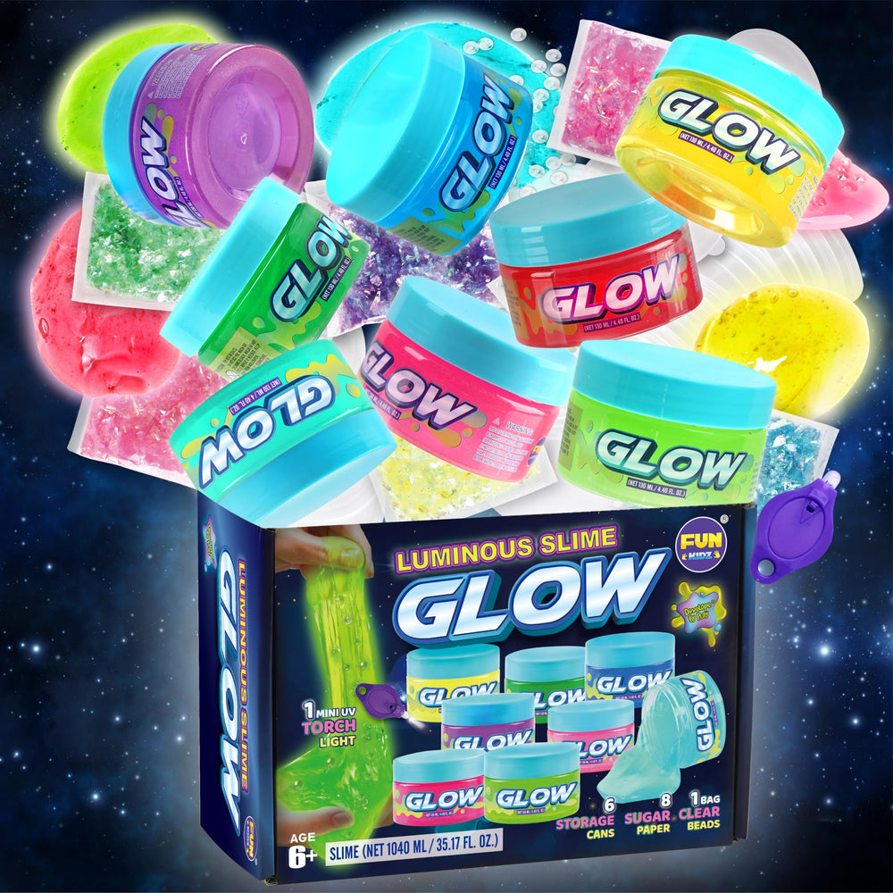 FunKidz glow slime green bottle glows in the dark for night play