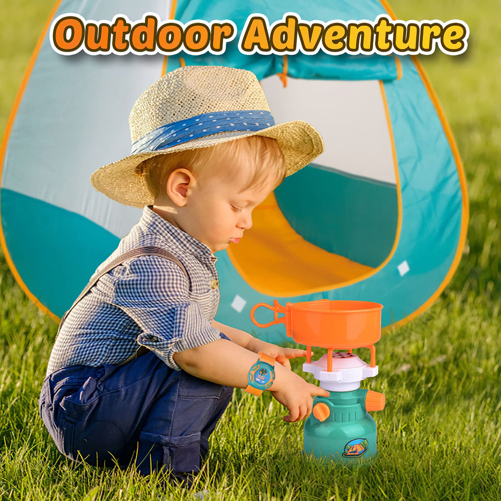 Fun Little Toys camping gear set inspires role play and safe, creative exploration indoors.