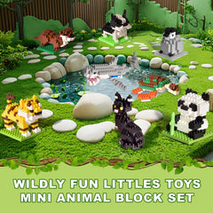 Fun Little Toys mini animal-builders close-up showing colorful brick details for creative play.