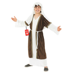 Fun Shack Brown Shepherd Costume for Kids front view shows durable, easy-to-wear nativity look.
