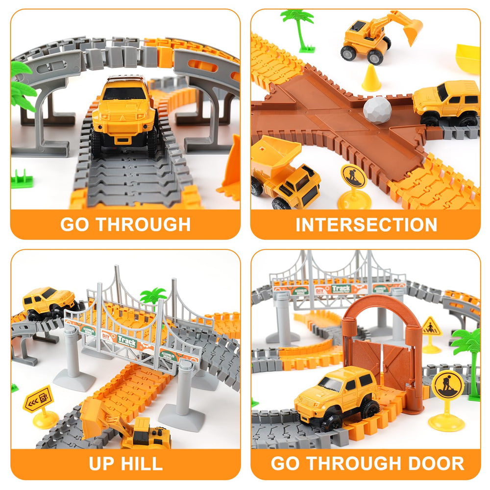 Funbud bridge and track pieces create dynamic layouts for creative build-and-race sessions.