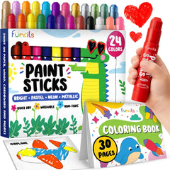 Funcils 24 Tempera Paint Sticks on paper for vibrant, mess-free creativity.