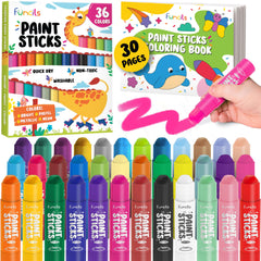 Funcils 36 washable tempera paint sticks case for mess-free storage and use.