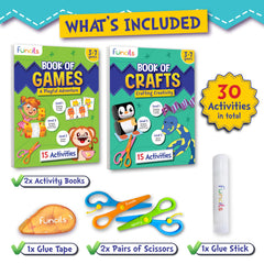 Funcils Book of Games open showing coordination practice for kids