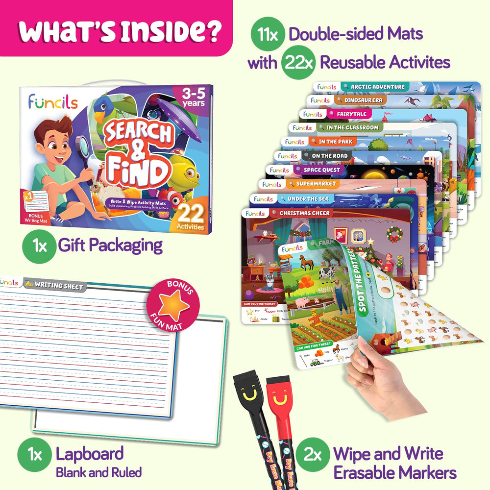 Funcils Seek and Find farm theme mats enhance observation and fine motor skills