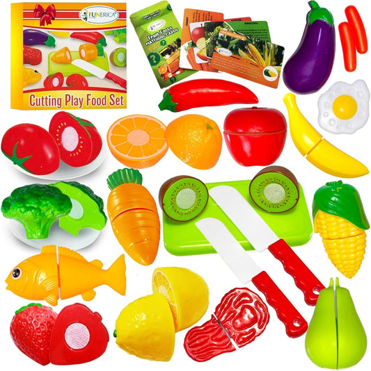 FUNERICA cuttable play food apple for imaginative pretend play and slicing practice.