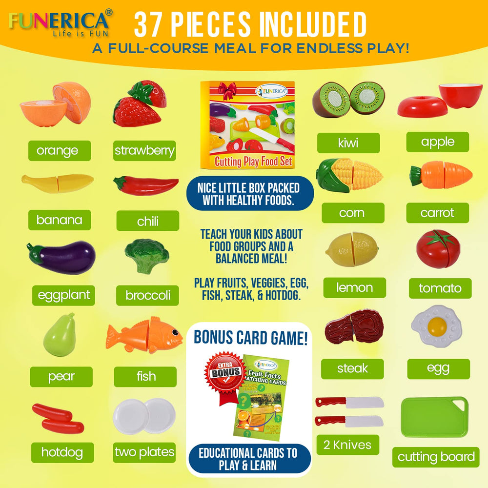 FUNERICA cuttable play food carrot with knives for safe slicing fun.
