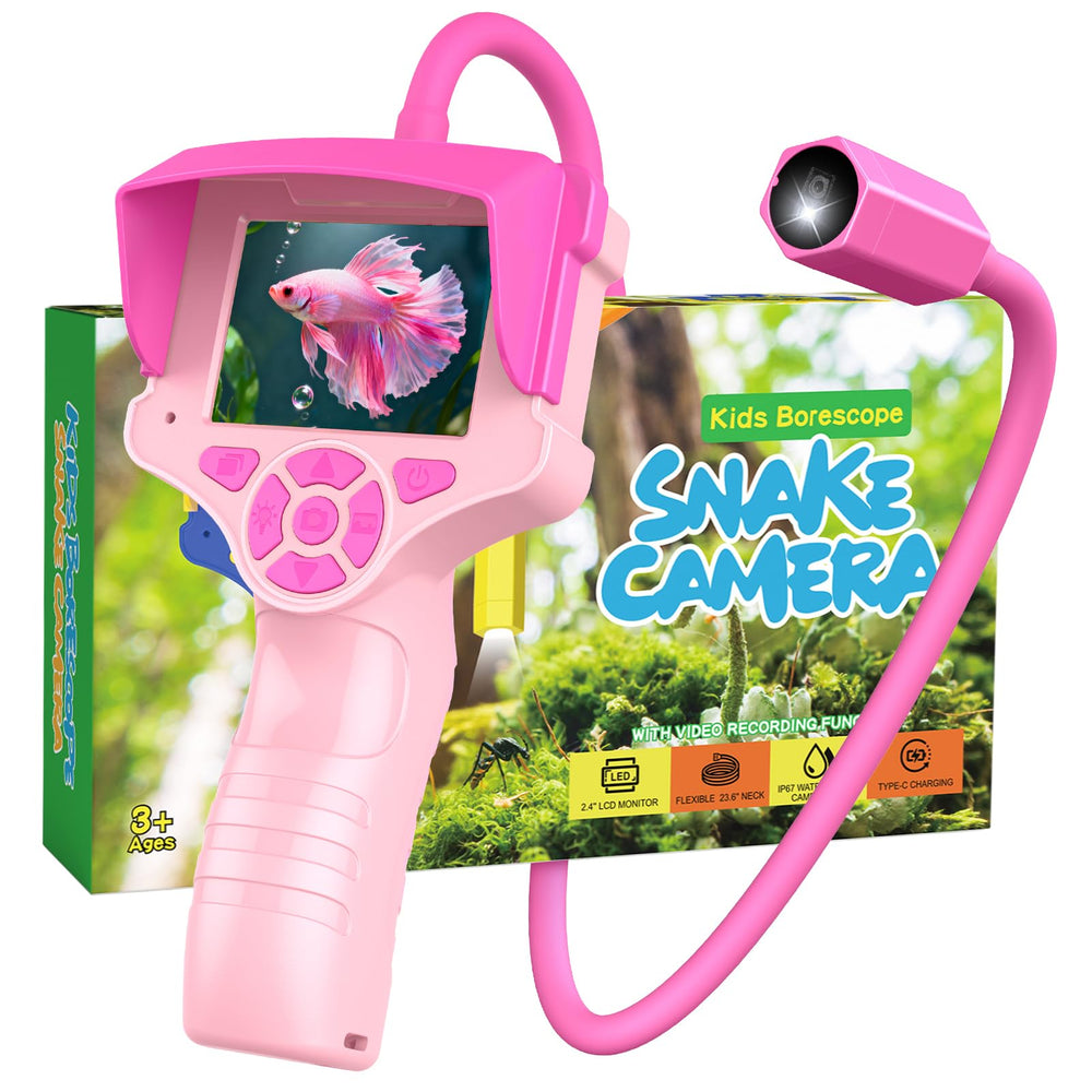 FunforFun borescope snake camera front view with 2x zoom for detailed inspection.