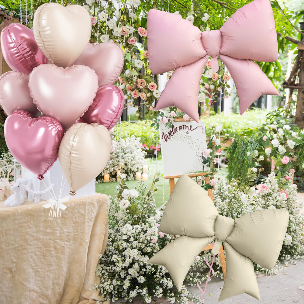 FunHot romantic wedding backdrop with heart and bow balloons