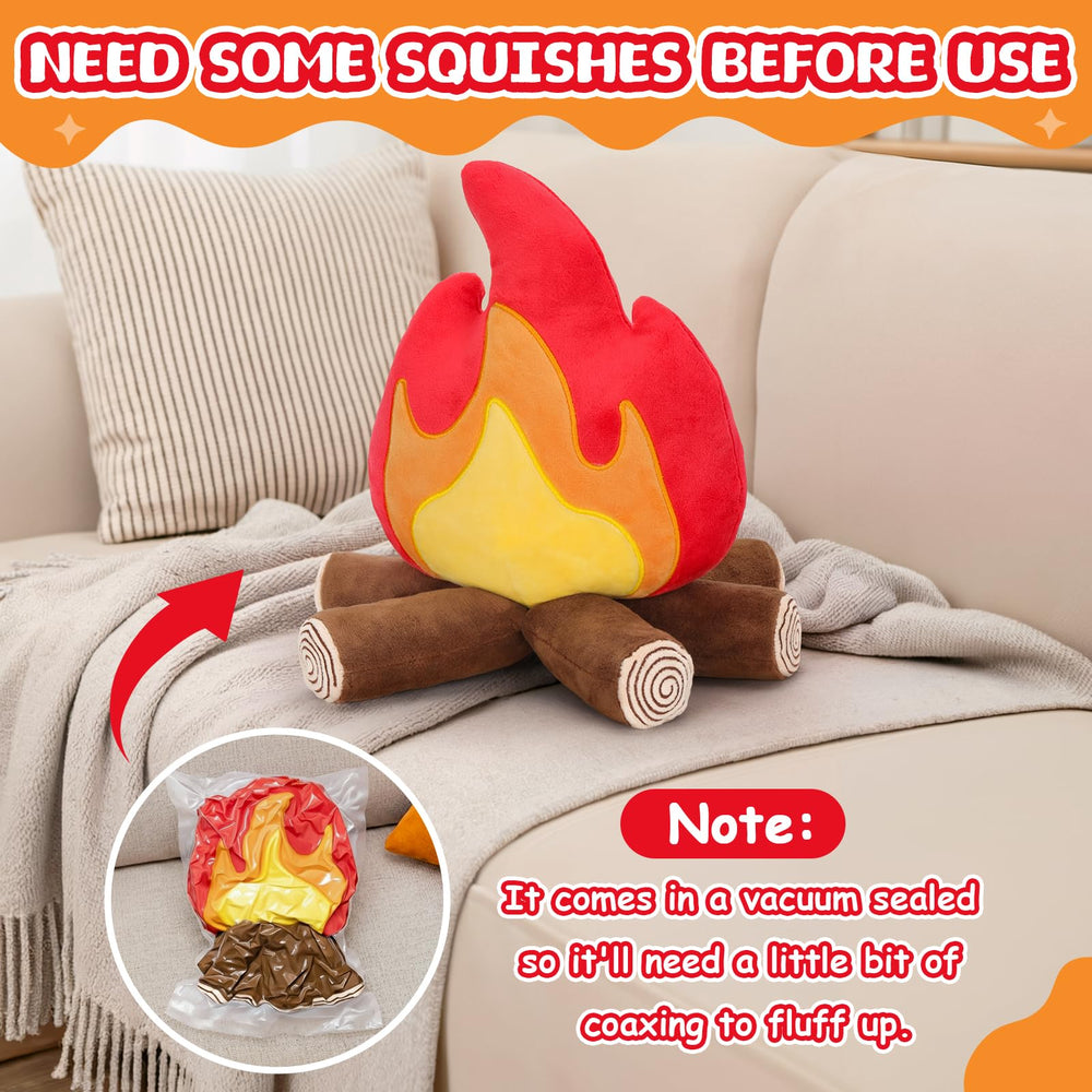 FunisFun Bonfire Plush on a couch adds warm, inviting vibes.