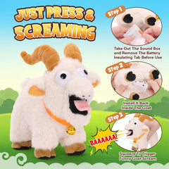 Soft FunisFun goat plush with reinforced seams for durability.