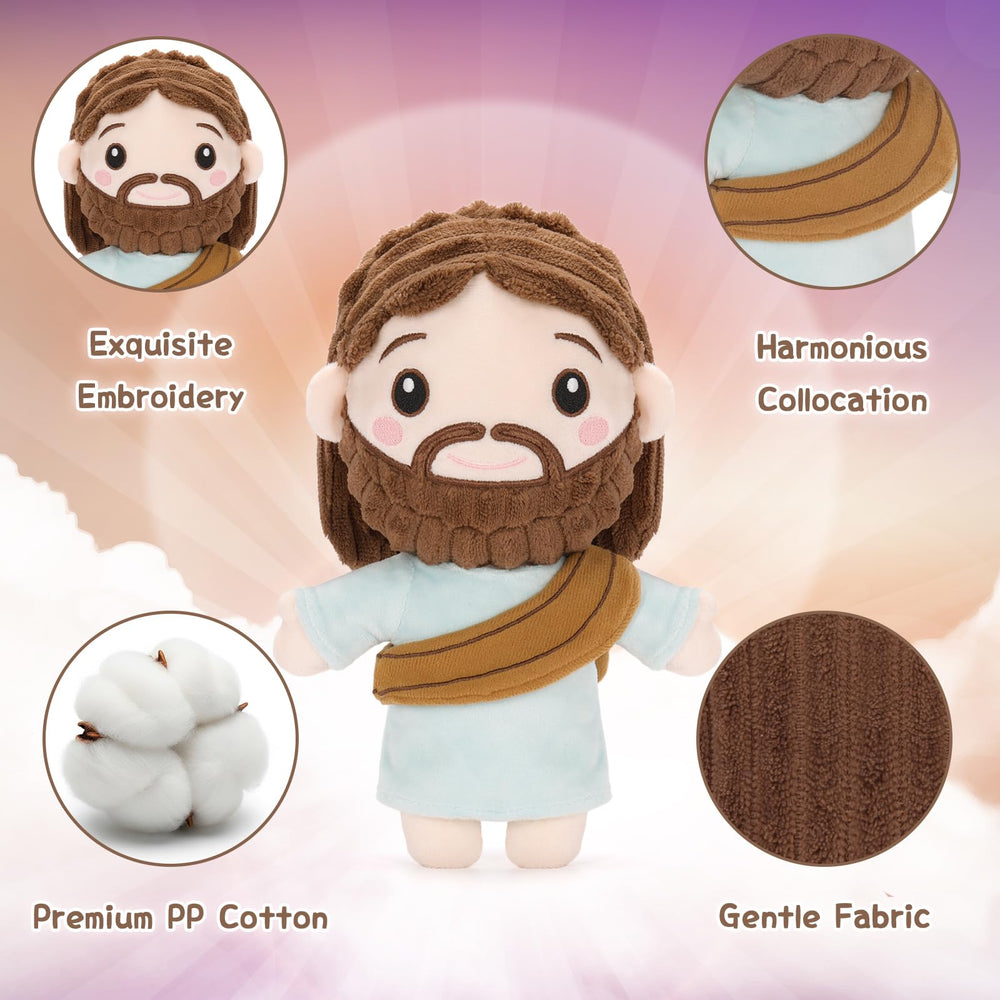 FunisFun Jesus plush features detailed robe accents for faith-inspired decor.
