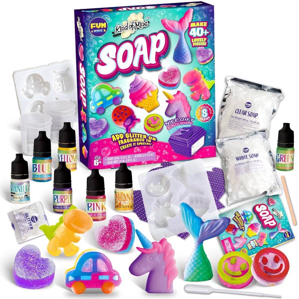 FunKidz Kid Soap Kit smiling face shape for joyful gifts.