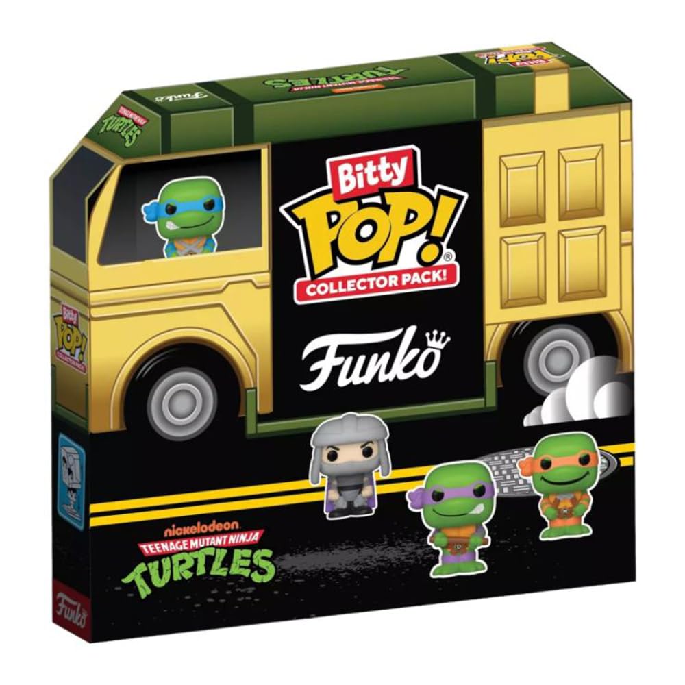 Funko Bitty Pop! TMNT 12-pack displayed in a clear acrylic case for tidy shelves.