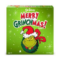 Funko Games Dr. Seuss Merry Grinchmas Grinch mover on a colorful Who-ville board for family play.
