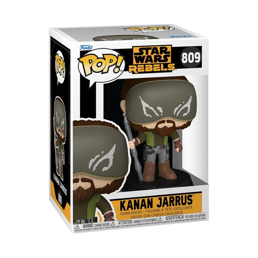 Funko Kanan Jarrus Rebels vinyl collectible figure on display shelf for fans