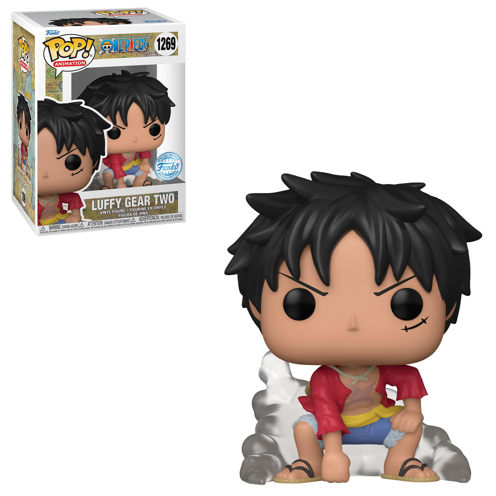 Funko Luffy Gear Two multicolor detail enhances shelf presence.