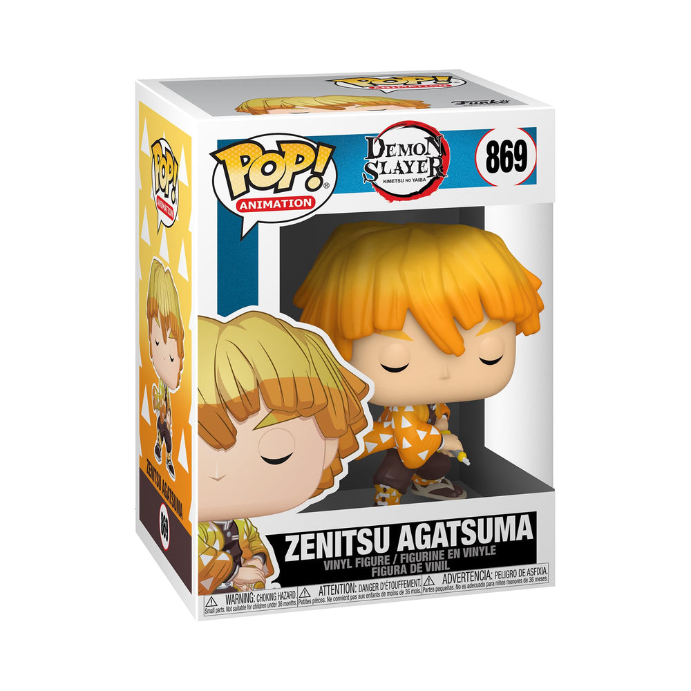 Funko Pop! Demon Slayer Zenitsu Agatsuma figure, compact 3.75-inch display piece for shelves.