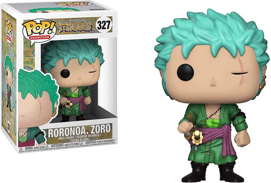 Funko Pop Zoro figure on display, ideal for desk or shelf collections.