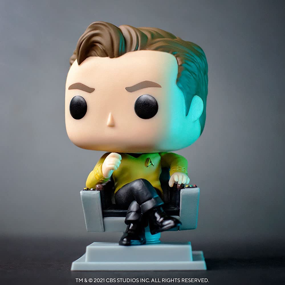 Window box packaging for Captain Kirk in Chair on display