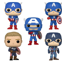 Funko Year of the Shield Captain America figures on a shared base, ready for shelf display.