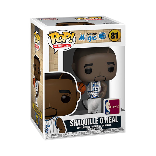 Funko Pop NBA Legends Shaquille O'Neal Magic Home box-front display for shelf-ready decor.