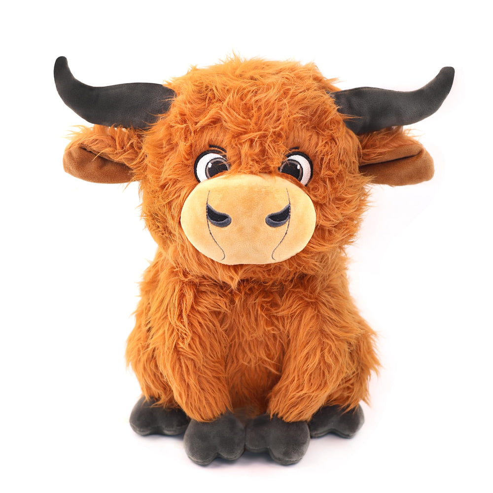 Funky Wizard Highland Cow Plush 12in provides cozy cuddles for kids.