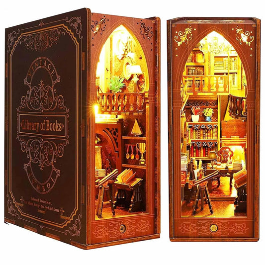 Funle Book Nook Kit shows LED-lit library towers for a cozy display.