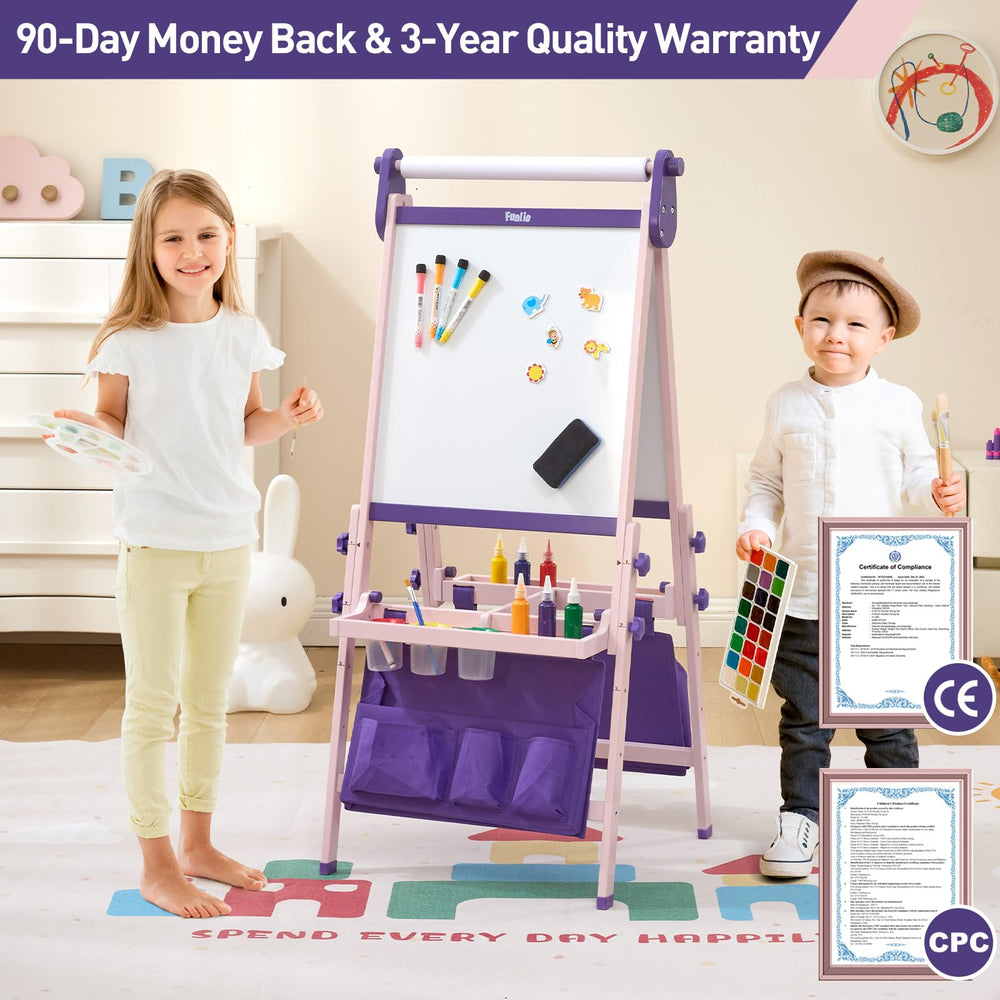 FUNLIO All-in-One art set includes erasers, chalks, markers, magnets for creative play.