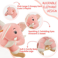 FUNLIO Elephant Rocking Horse safety buckle and stable stance for secure rides.