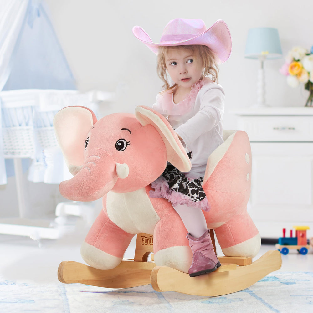 FUNLIO Elephant Rocking Horse solid wood frame provides durable support for toddlers.