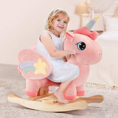 FUNLIO Unicorn rocking horse shows solid wood craftsmanship for durability