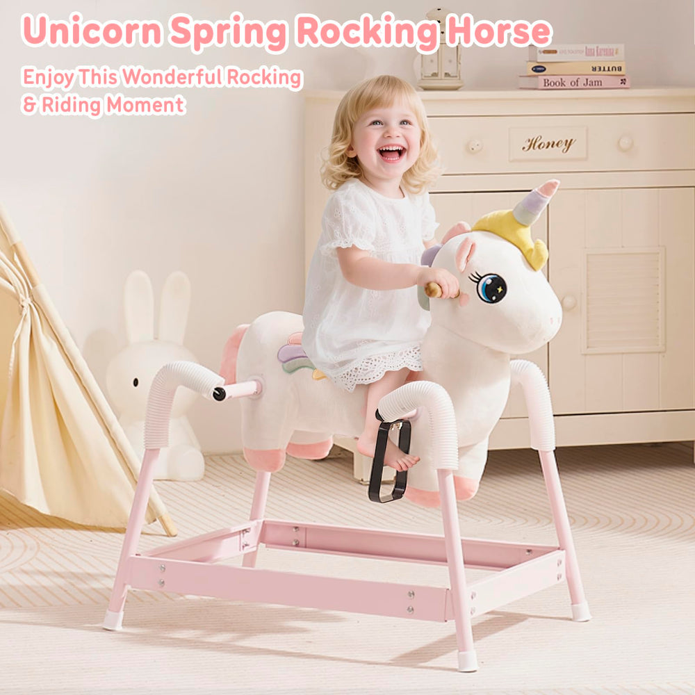 FUNLIO unicorn spring horse with twinkling eyes inspires wonder and storytelling